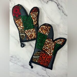 Set of Handmade Fabric Oven Mitts